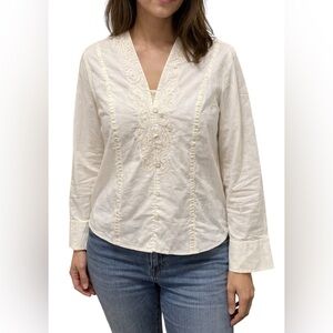 NWT cold water White Boho Embroidered Blouse Long Sleeve Button Peasant Top L